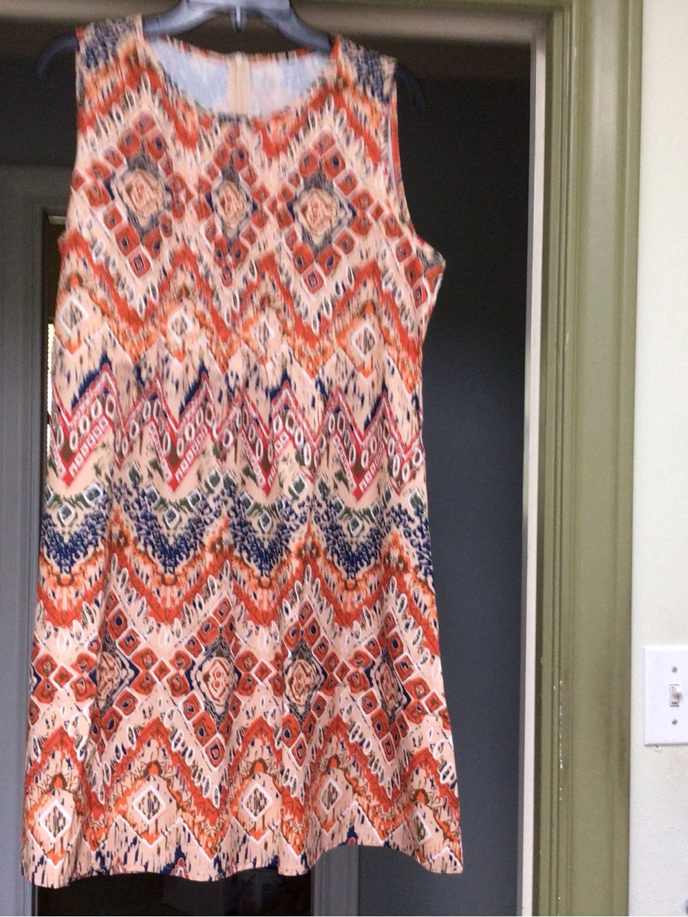 Sleeveless Orange Geo-Print Midi Dress